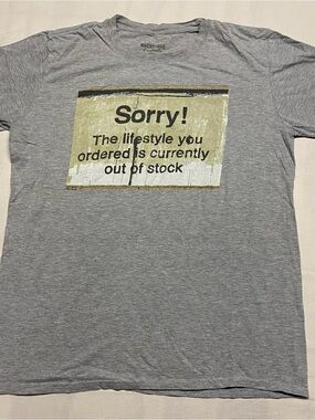 Backstage Supply Gray Graphic Tee with 'Sorry!' Print